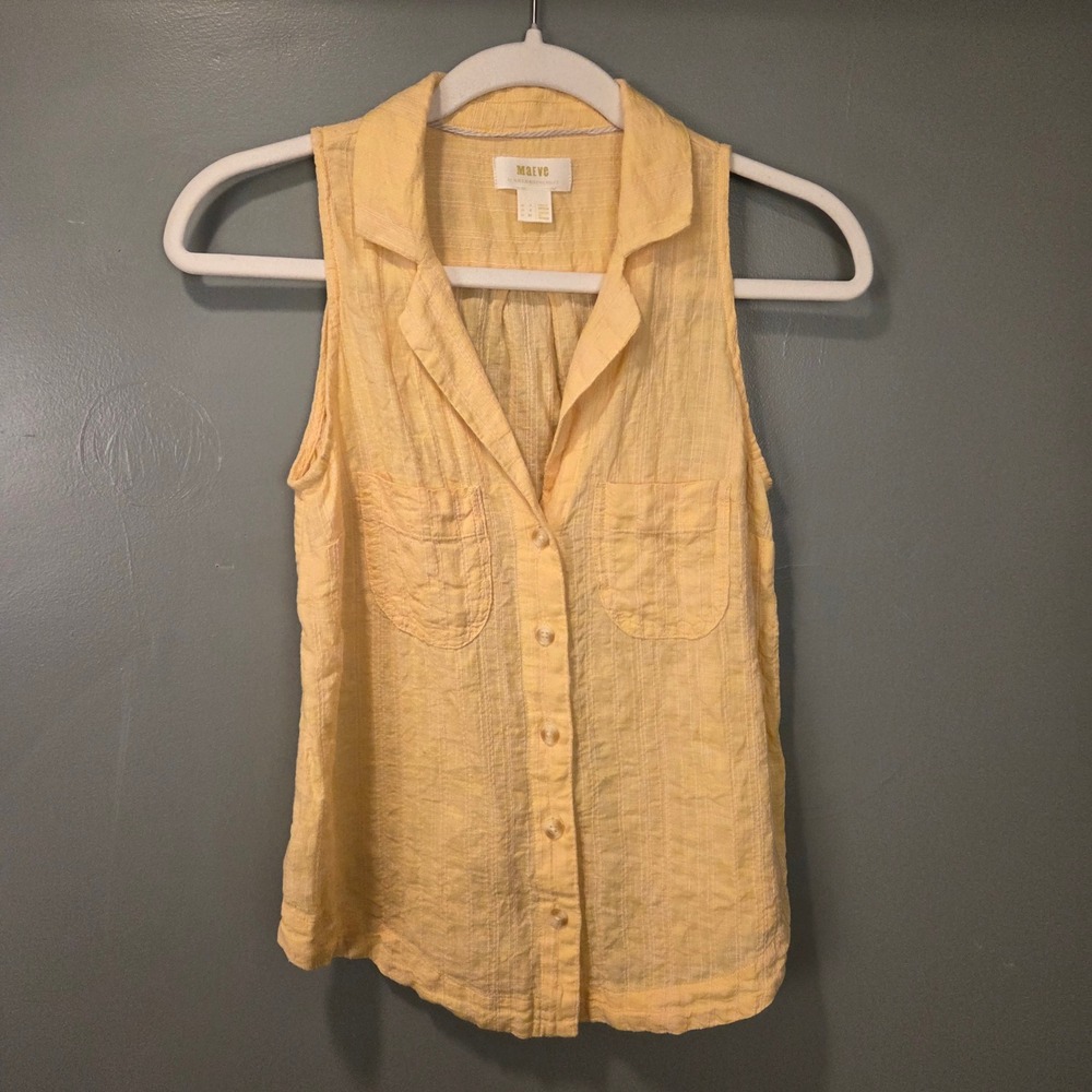 Anthropologie Maeve Women's Linen Oversized Sleeveless Button Up Yellow Size 0
